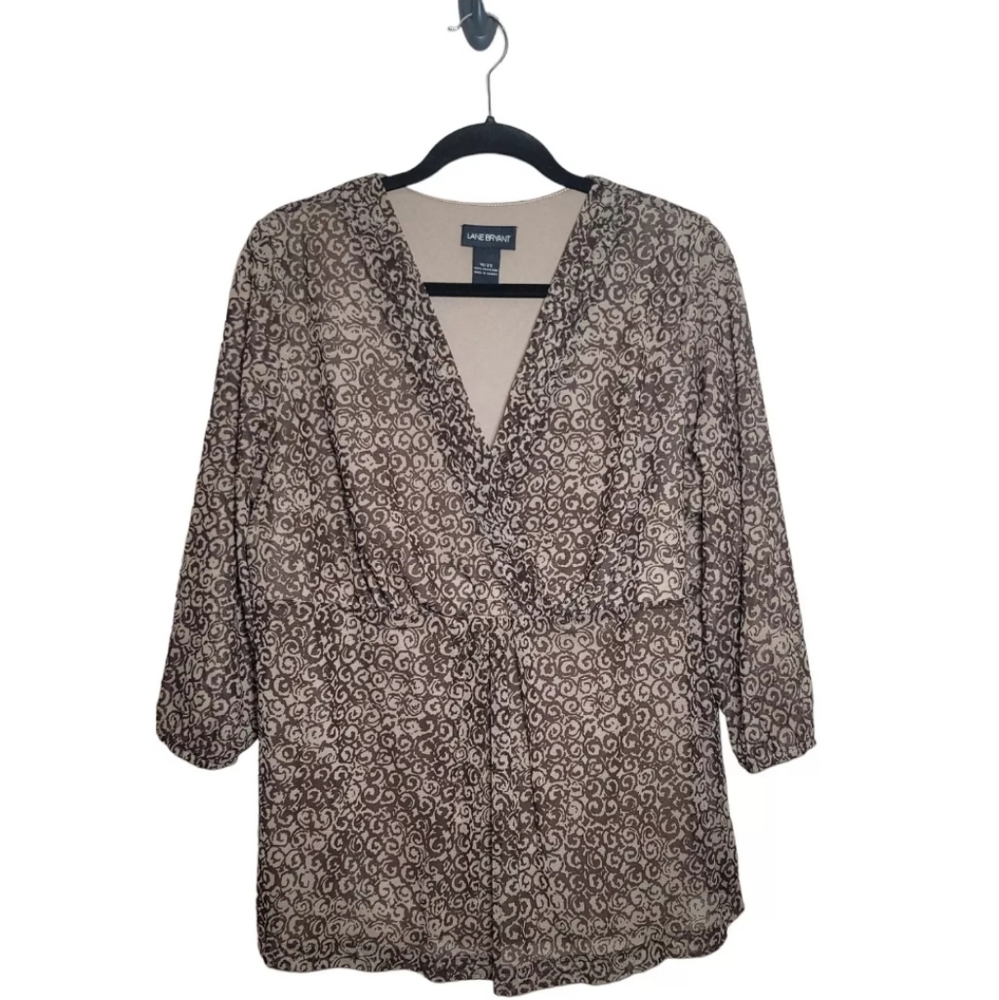 Lane Bryant Women’s 18/20 Blouse Sheer Overlay Vneck Stretch 3/4 Sleeves